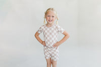 Bamboo Two Piece Shorts Set | Latte Checkered