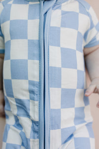 Bamboo Shorty Romper | Blue Checkered