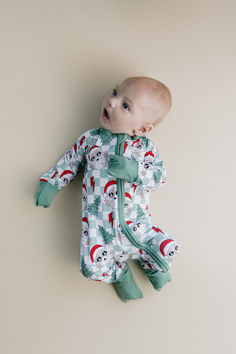 Bamboo Zip Romper | Checkered Santa