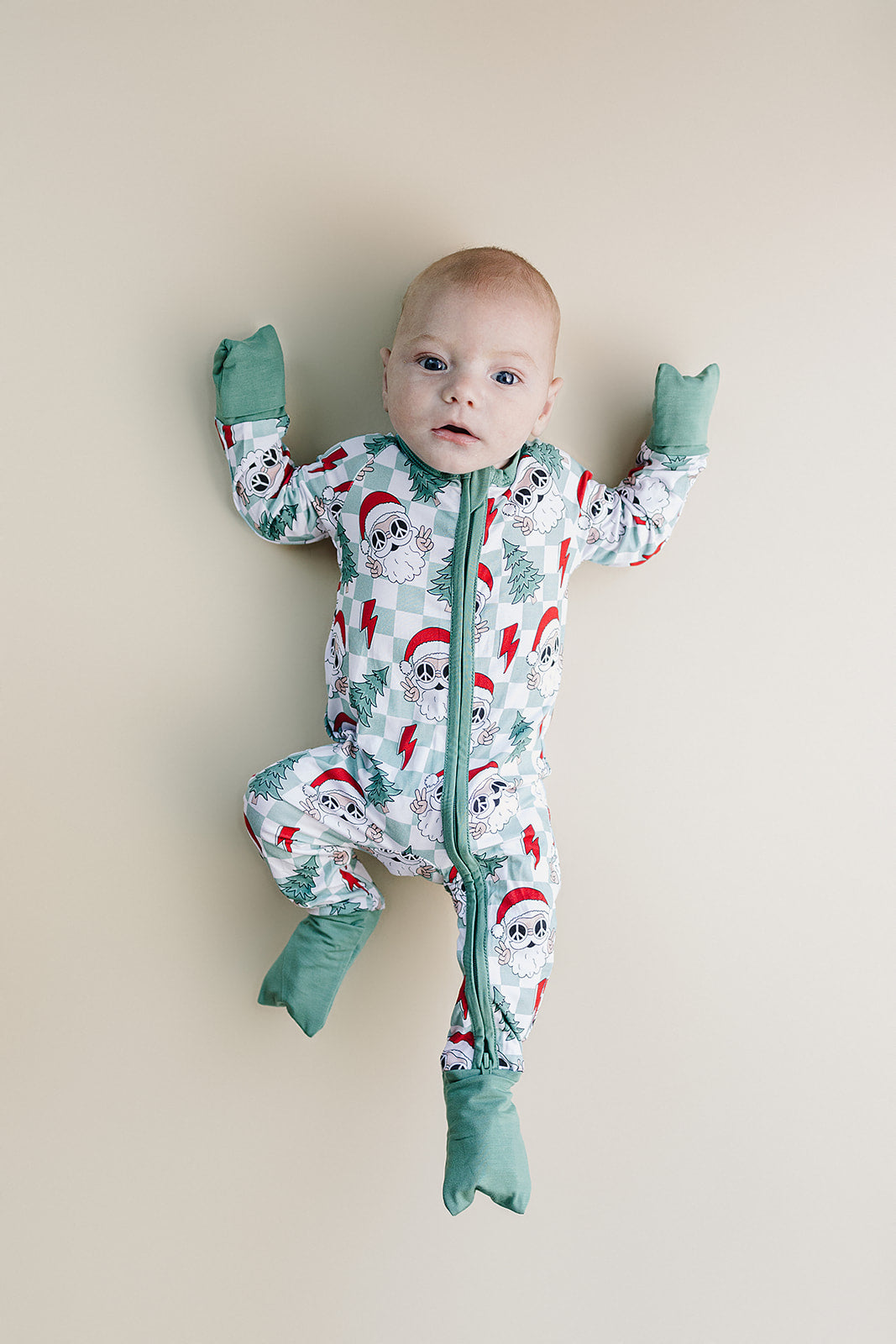 Bamboo Zip Romper | Checkered Santa
