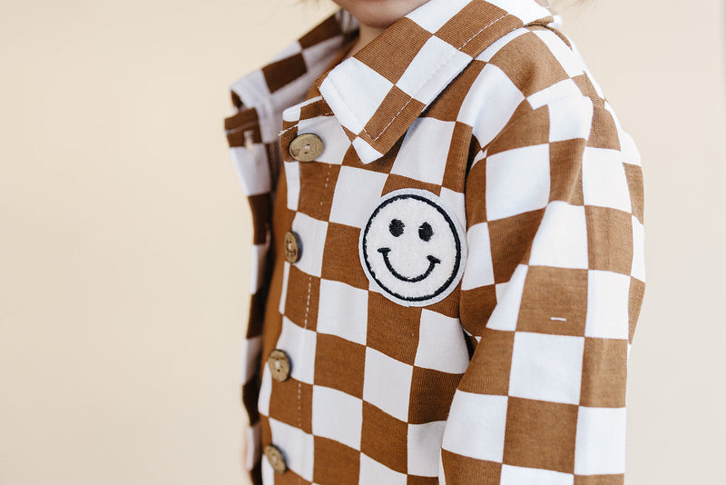 Cotton Shacket | Smiley Checkered Copper