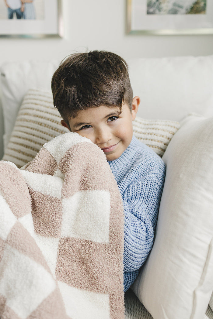 Checkered Plush Blanket | Latte