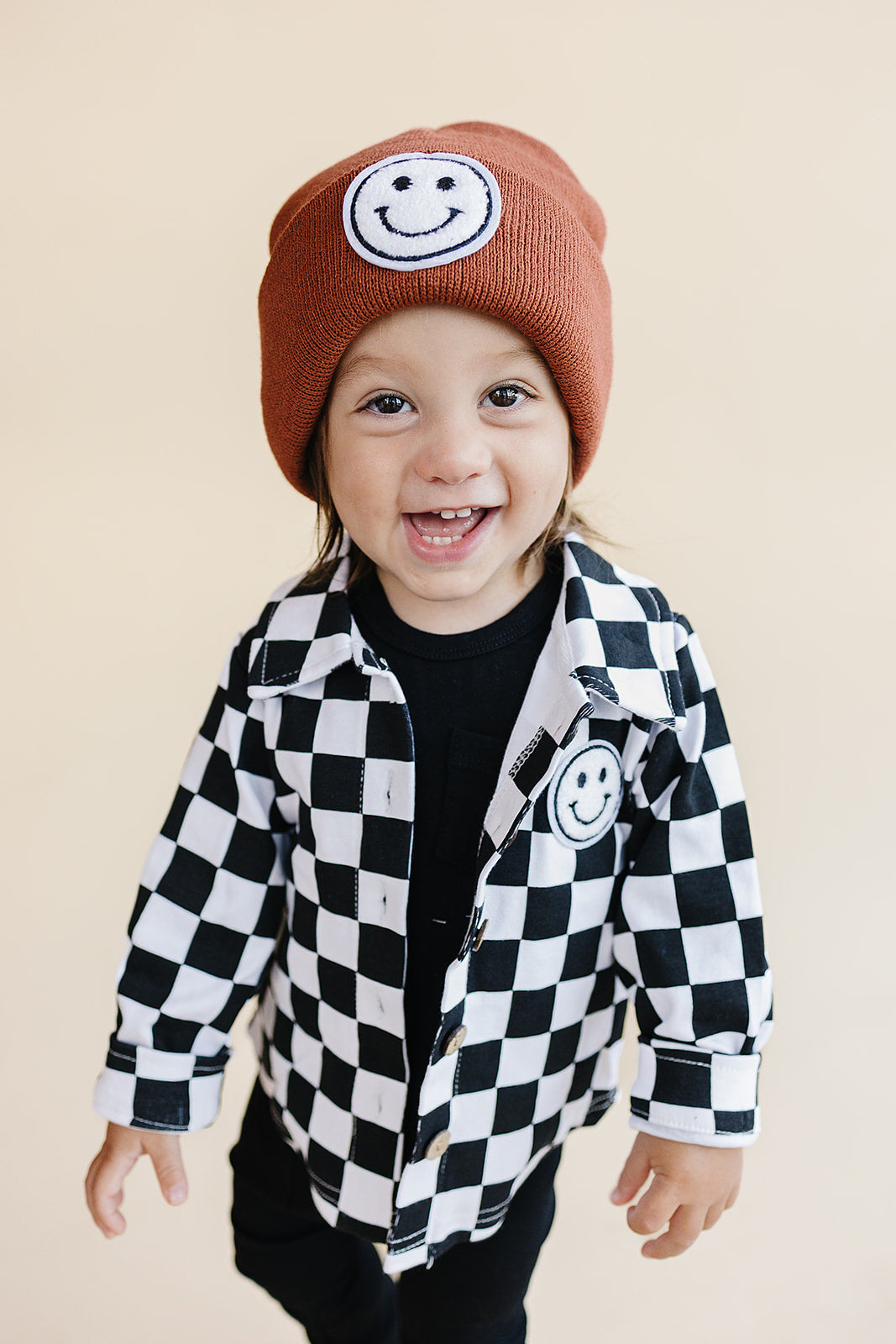 Cotton Shacket | Smiley Checkered Black