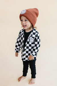 Cotton Shacket | Smiley Checkered Black