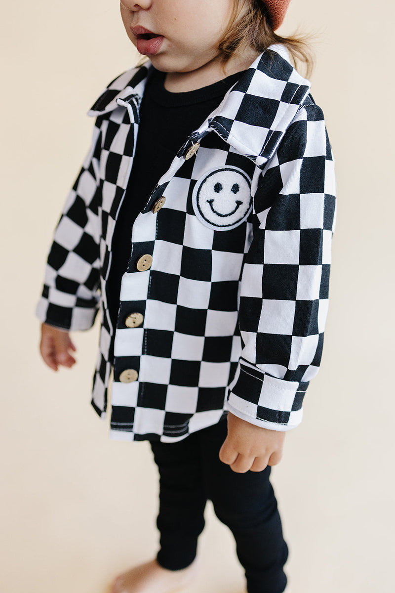 Cotton Shacket | Smiley Checkered Black