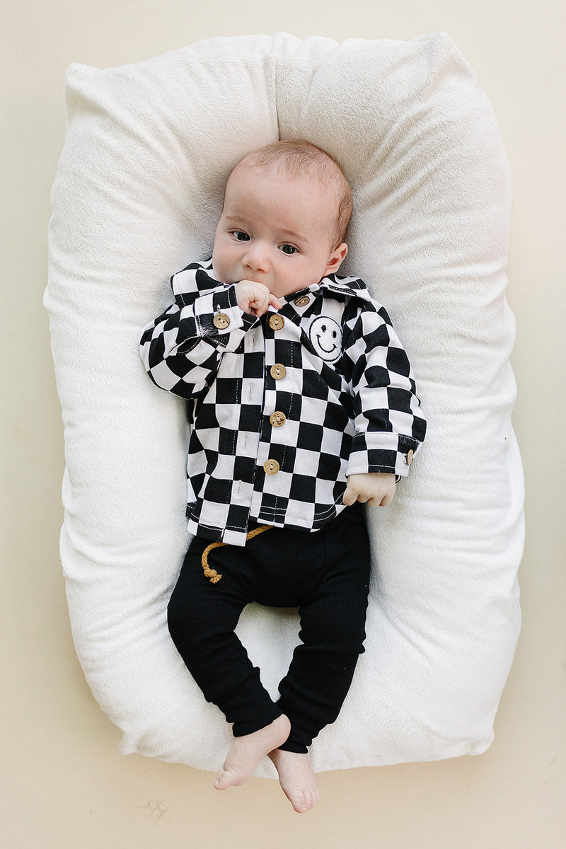 Cotton Shacket | Smiley Checkered Black