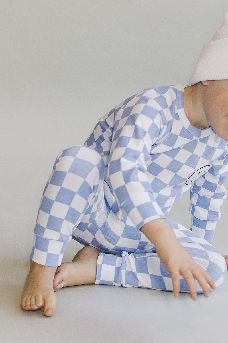 Checkered Smiley Lounge Set | Blue