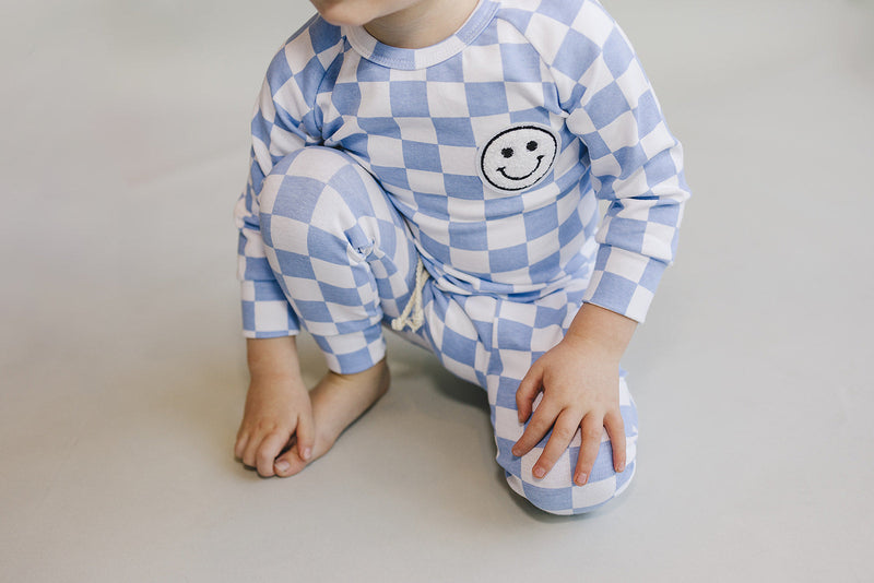 Checkered Smiley Lounge Set | Blue