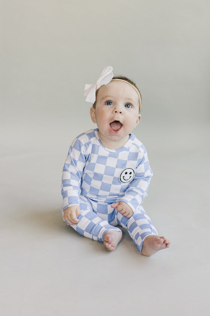 Checkered Smiley Lounge Set | Blue