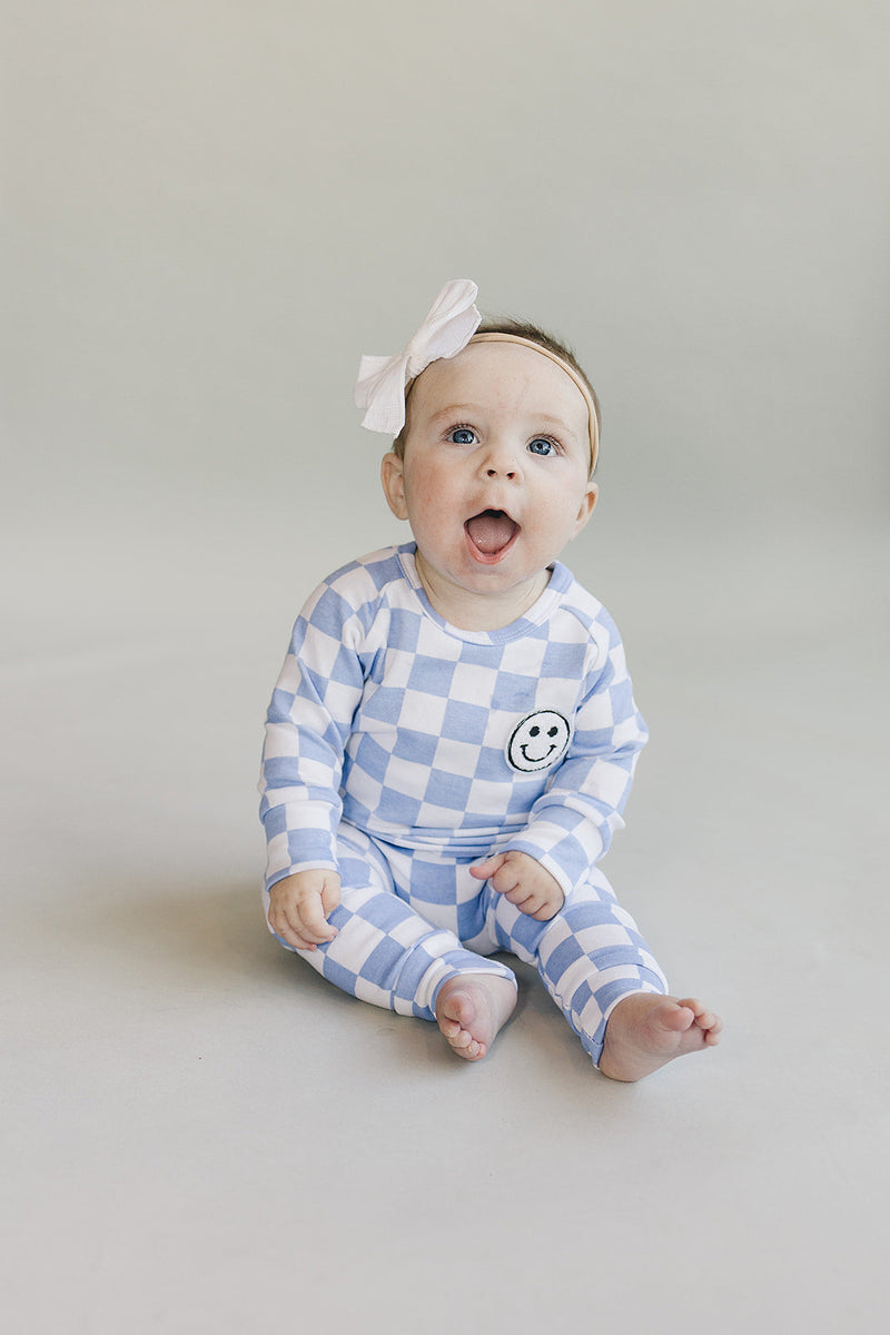 Checkered Smiley Lounge Set | Blue
