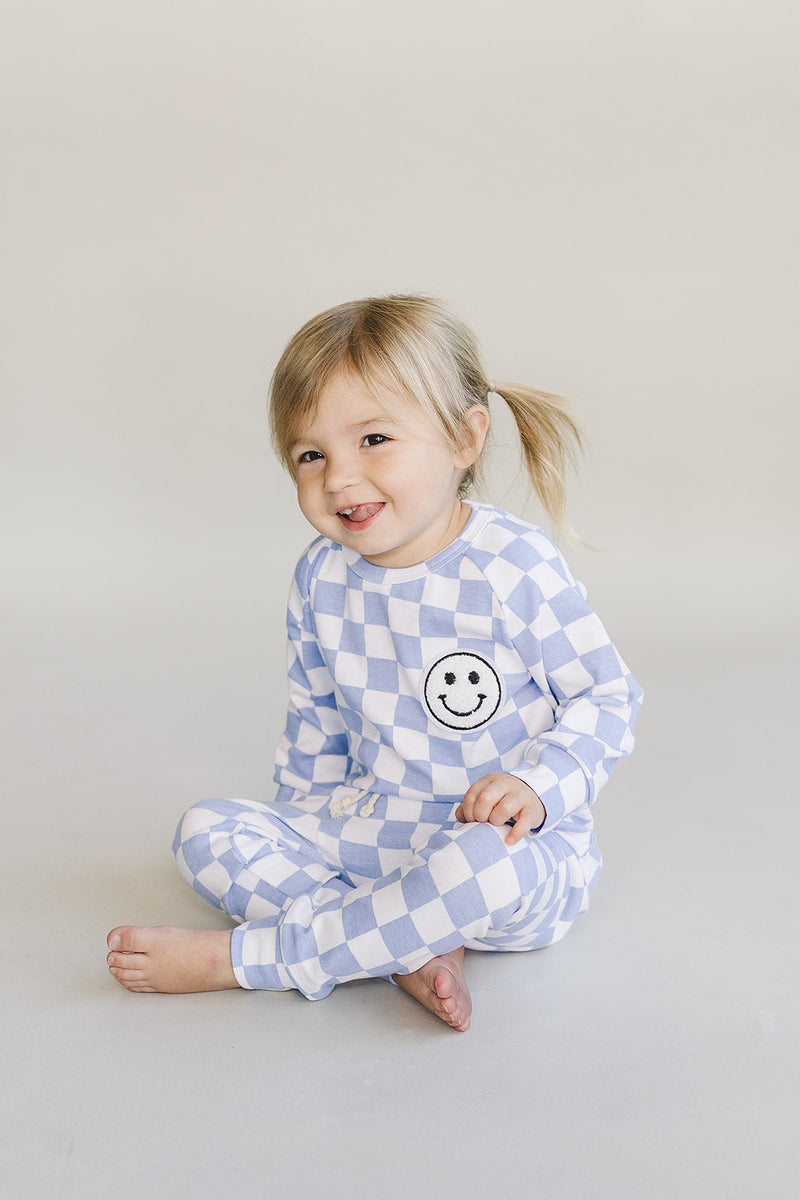Checkered Smiley Lounge Set | Blue
