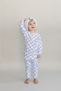 Checkered Smiley Lounge Set | Blue