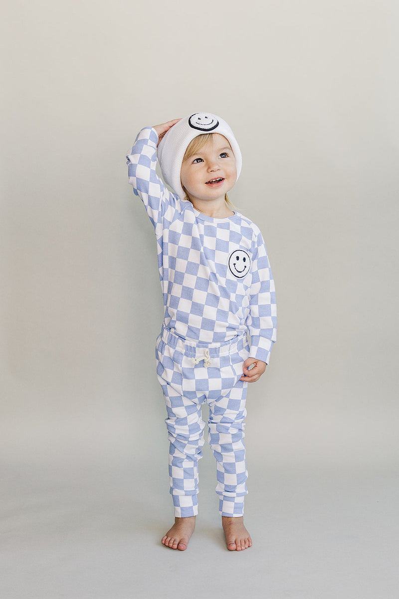 Checkered Smiley Lounge Set | Blue