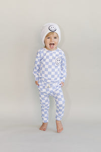 Checkered Smiley Lounge Set | Blue