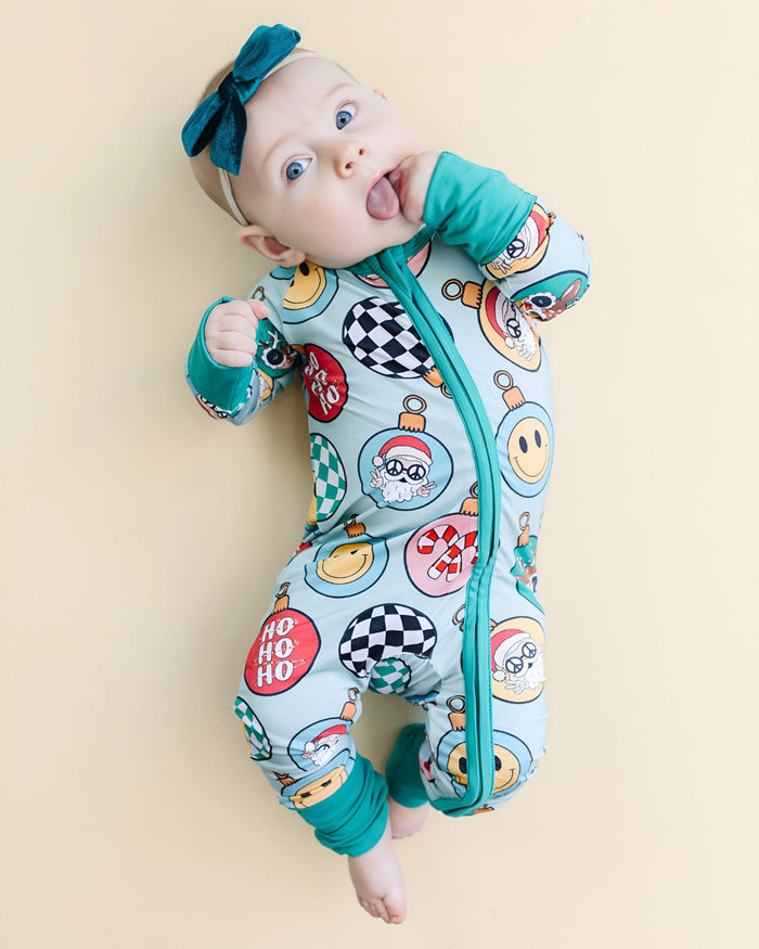 Bamboo Zip Romper | Christmas Ornaments