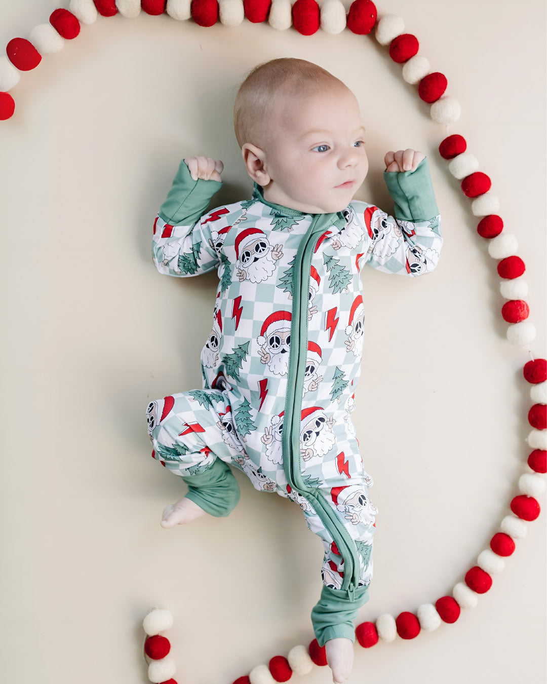 Bamboo Zip Romper | Checkered Santa