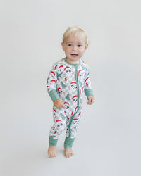 Bamboo Zip Romper | Checkered Santa