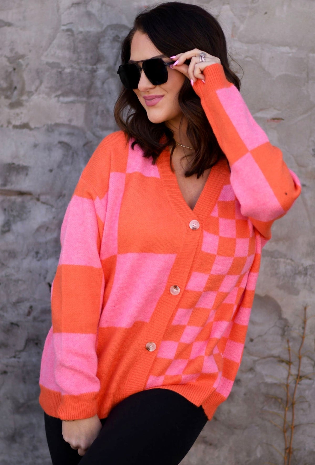 **Pre-Order** Pink & Orange Checkered Cardigan