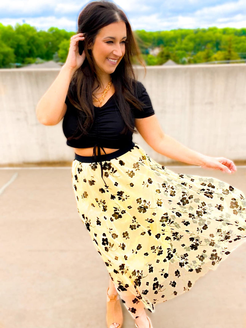 Yellow Floral Skirt - Large - FINAL SALE