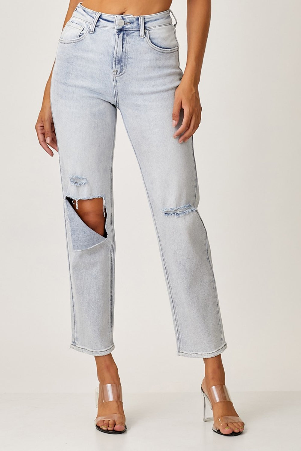 RISEN High Rise Distressed Relaxed Jeans - Mack and Mav Boutique 