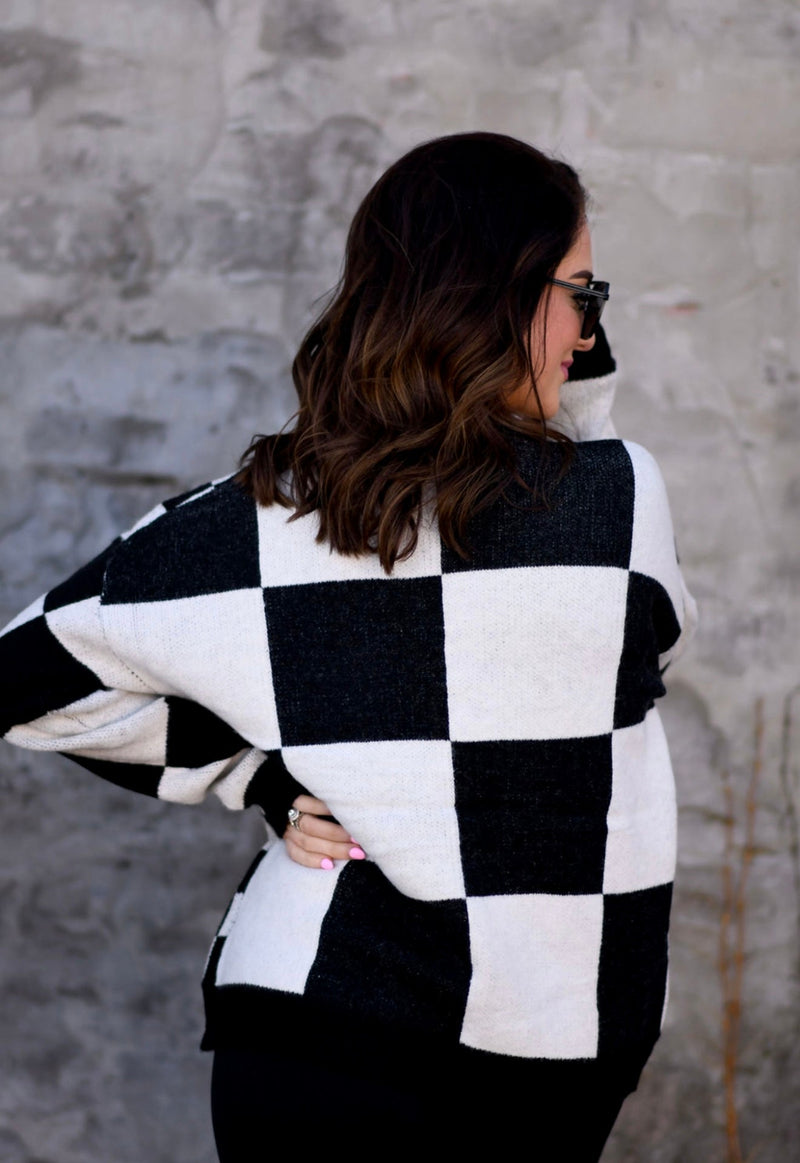 **Pre-Order** Black & White Checkered Cardigan