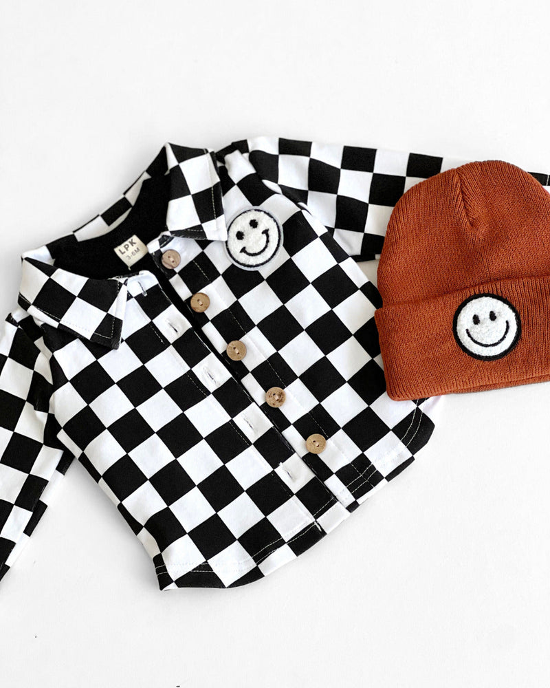 Cotton Shacket | Smiley Checkered Black