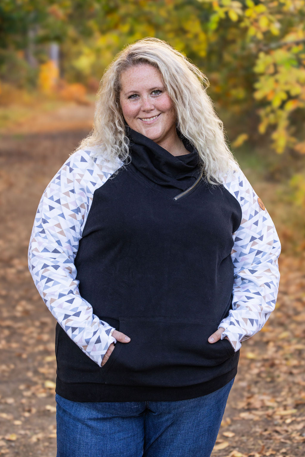 IN STOCK Zoey ZipCowl - Black and Geometric