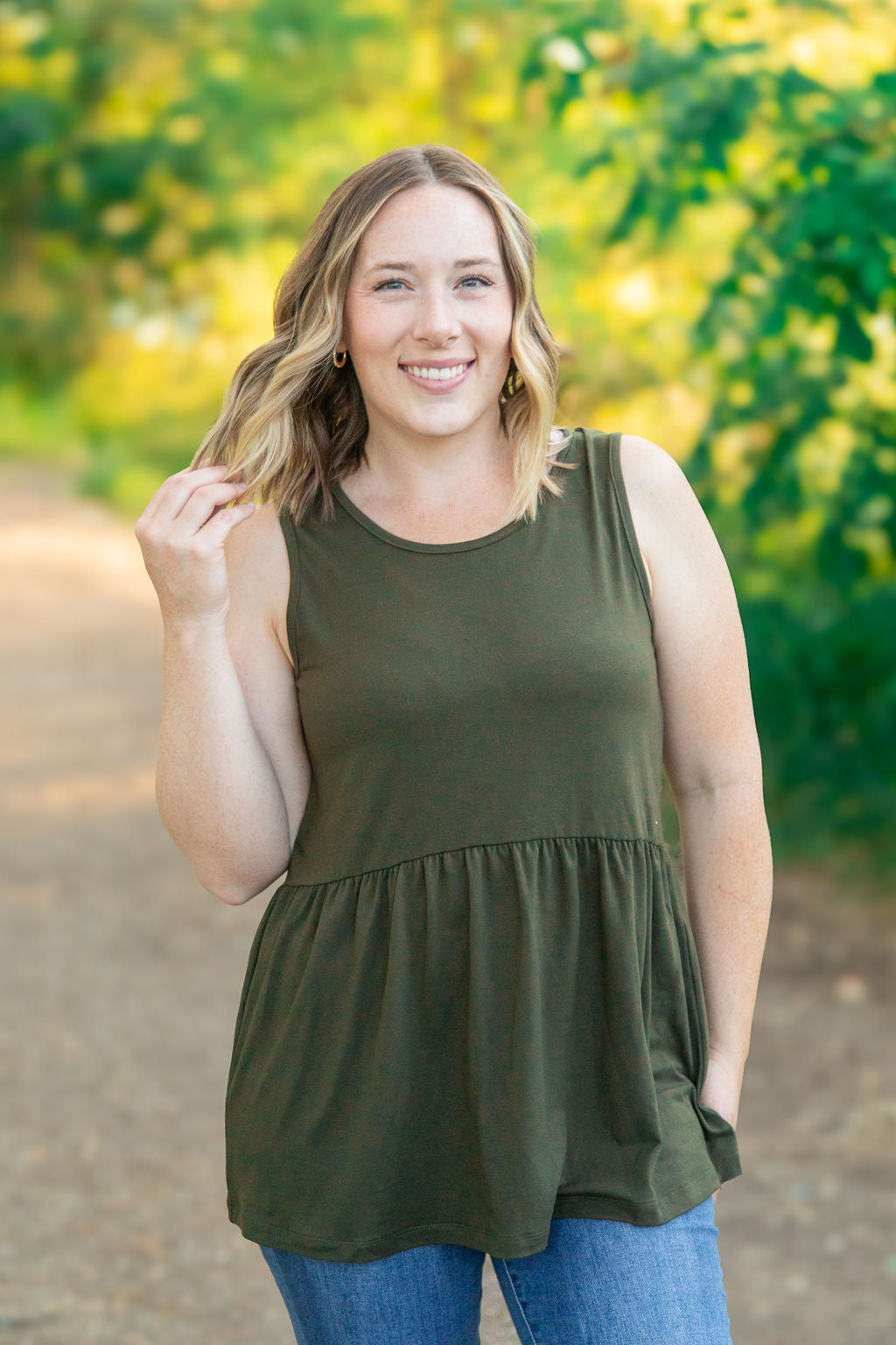 IN STOCK Renee Ruffle Tank - Olive