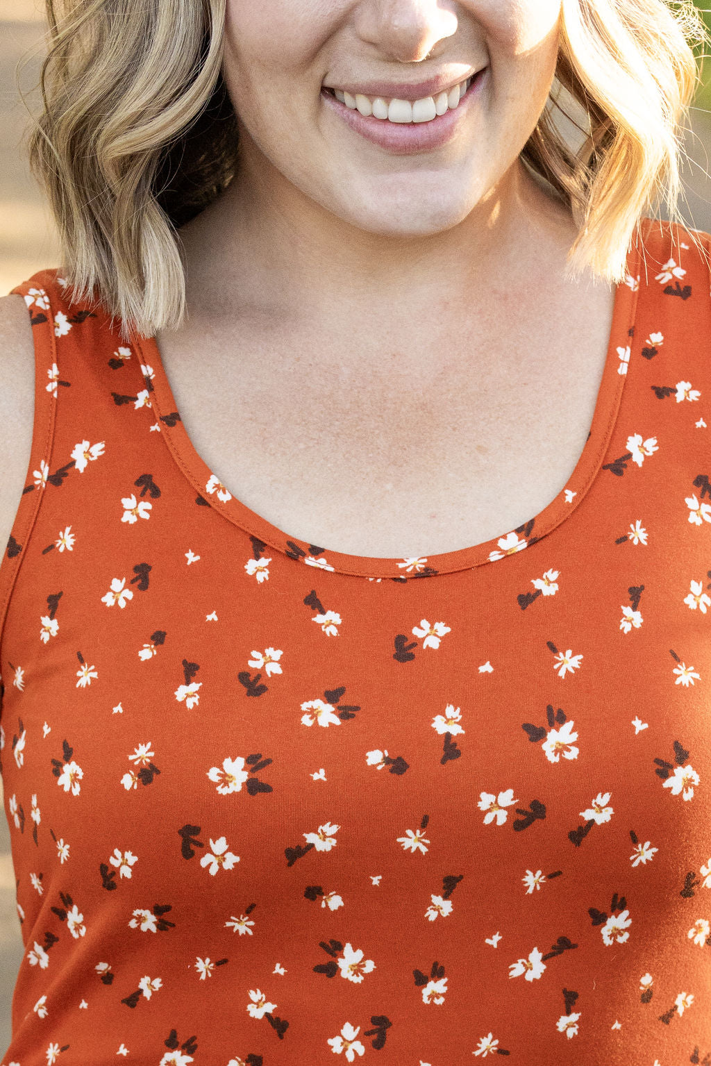 IN STOCK Luxe Crew Tank - Micro Rust Floral | Women's Tank Top FINAL SALE