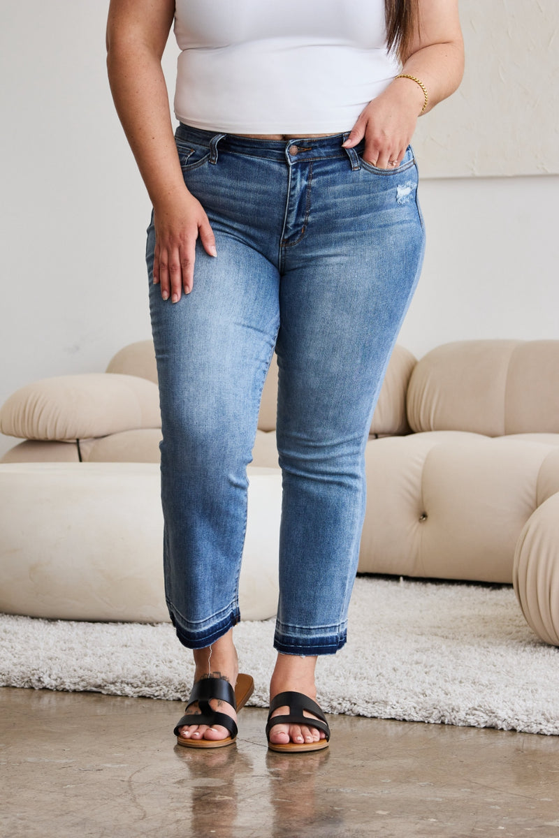 Judy Blue Full Size Release Hem Cropped Bootcut Jeans - Mack and Mav Boutique 