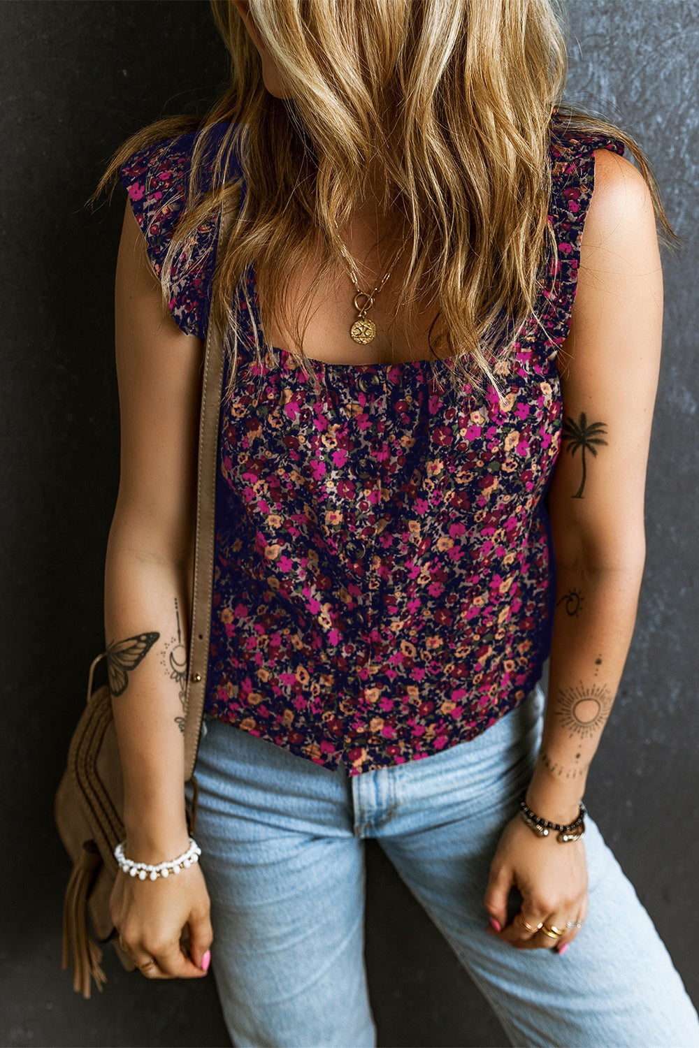 Printed Square Neck Tank - Mack and Mav Boutique 