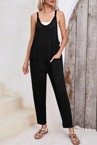 Pocketed Scoop Neck Spaghetti Strap Overalls - Mack and Mav Boutique 