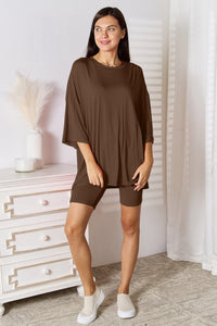 Basic Bae Full Size Soft Rayon Three-Quarter Sleeve Top and Shorts Set