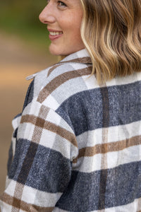 IN STOCK Norah Plaid Shacket - Navy and Tan | Women's Shacket FINAL SALE