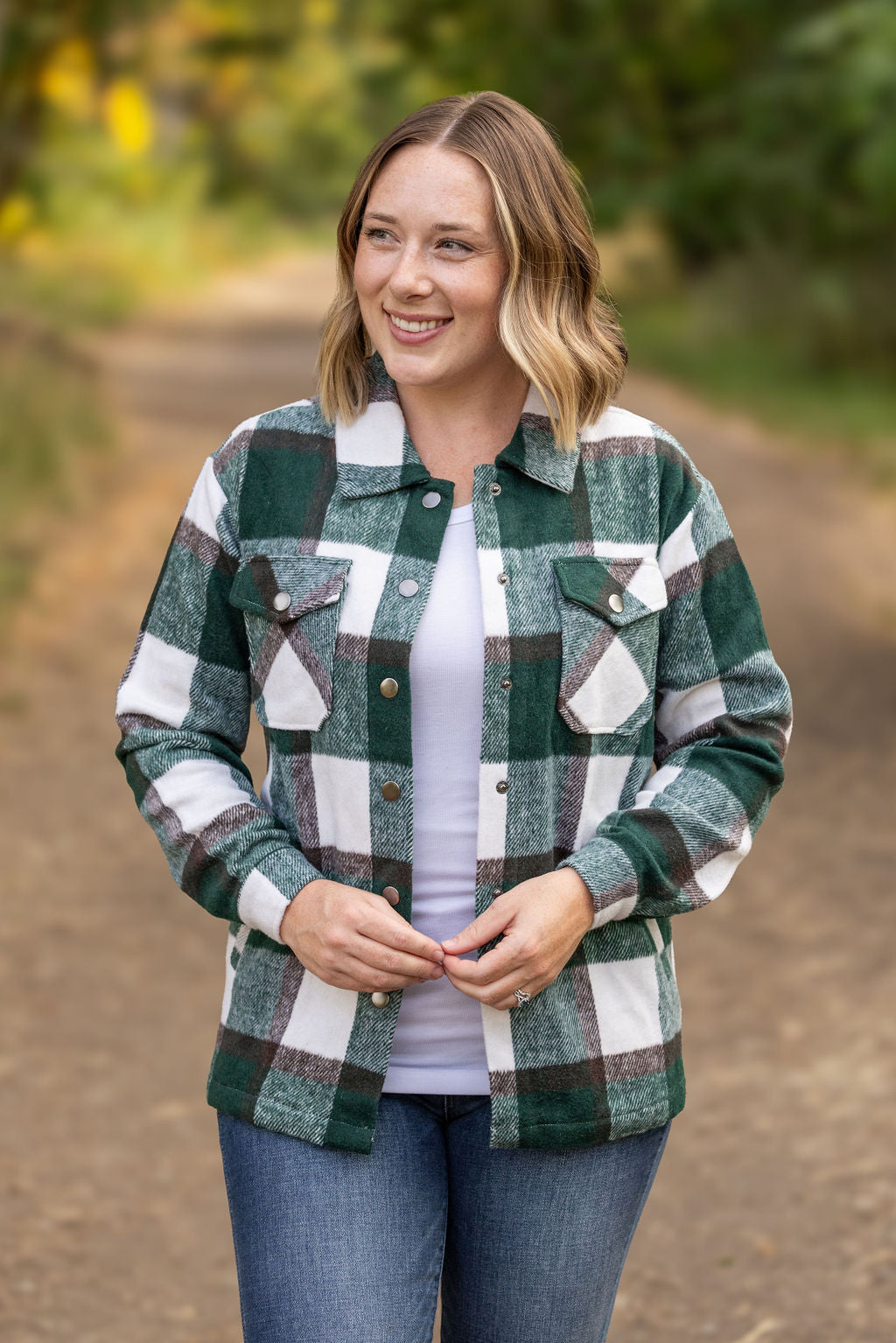 IN STOCK Norah Plaid Shacket - Evergreen and White