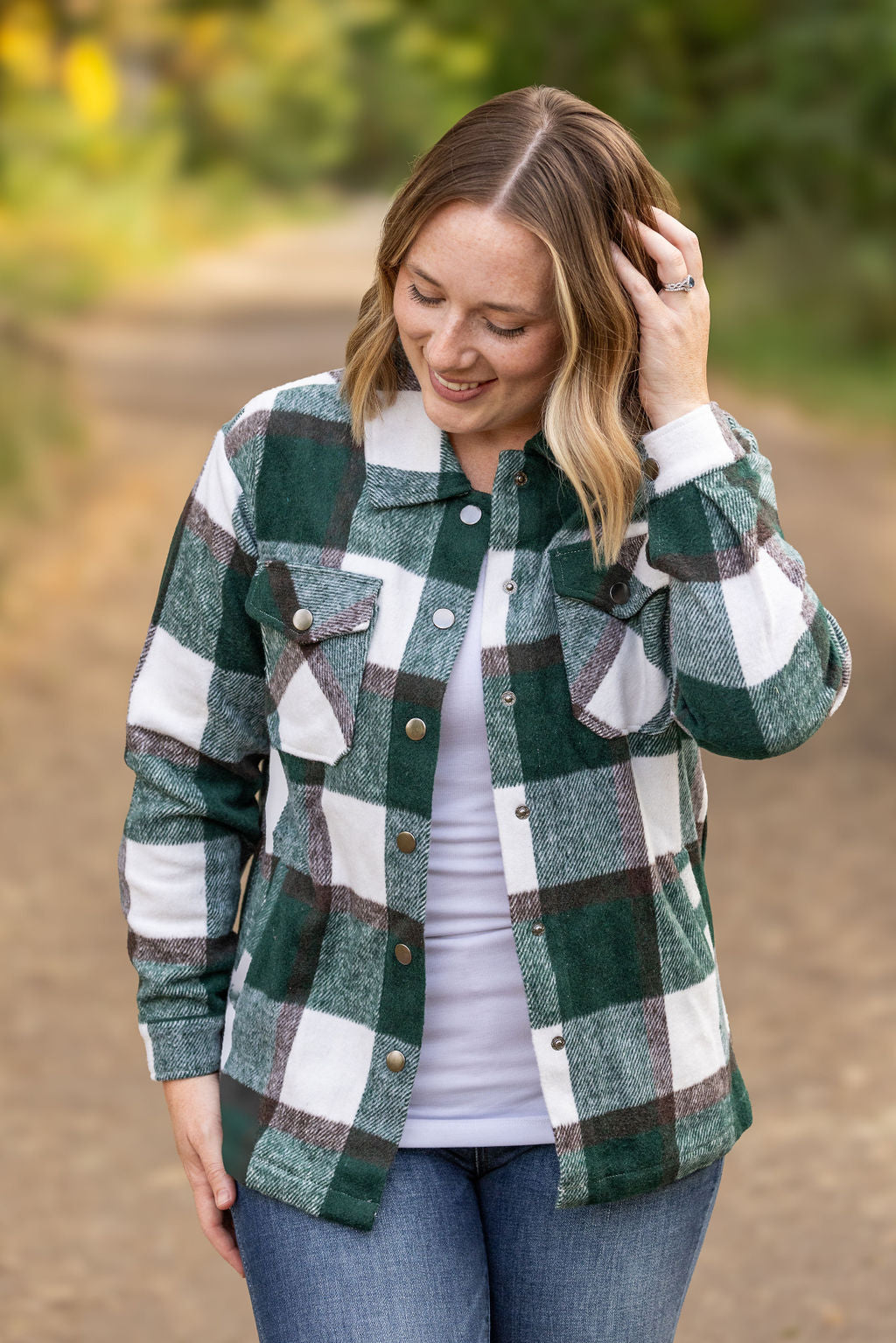 IN STOCK Norah Plaid Shacket - Evergreen and White