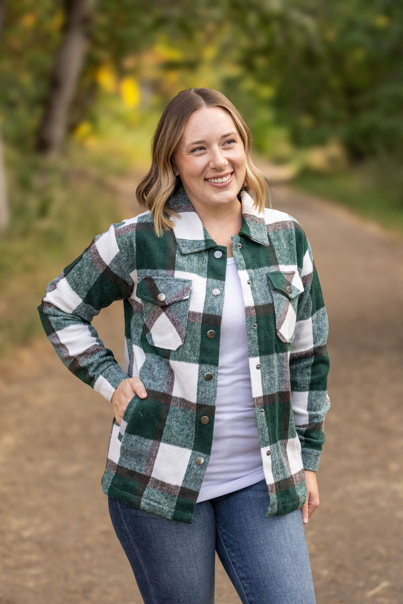 IN STOCK Norah Plaid Shacket - Evergreen and White