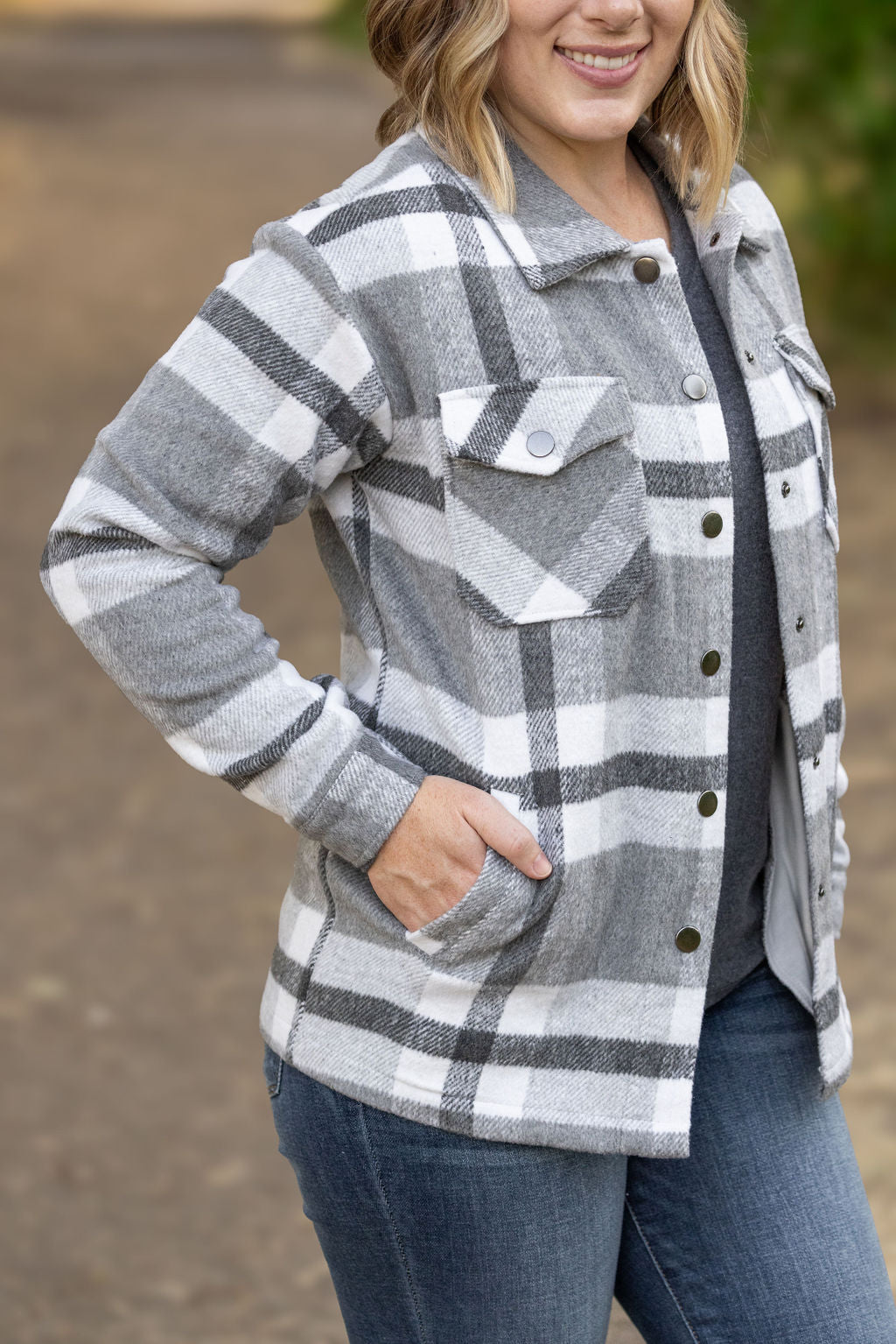 IN STOCK Norah Plaid Shacket - Classic Grey and White | Women's Shacket