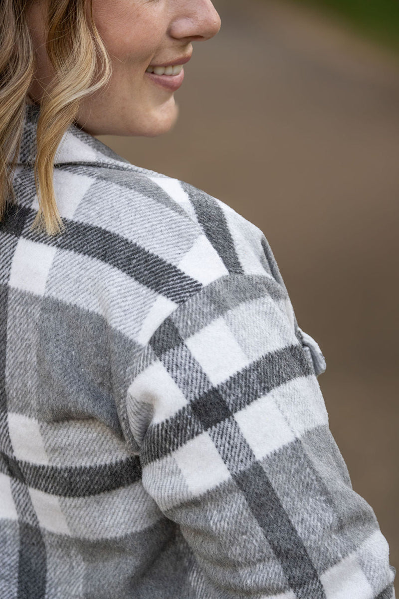 IN STOCK Norah Plaid Shacket - Classic Grey and White | Women's Shacket