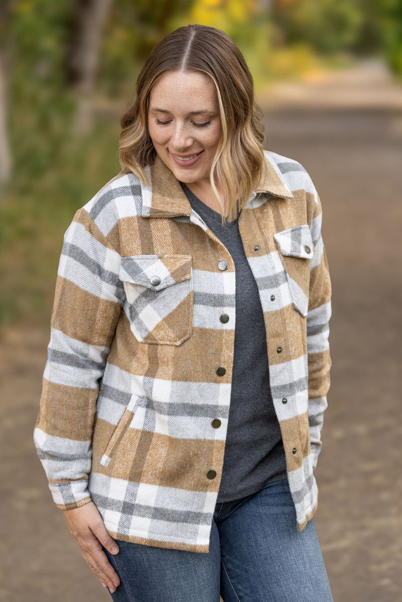 IN STOCK Norah Plaid Shacket - Camel and Grey FINAL SALE