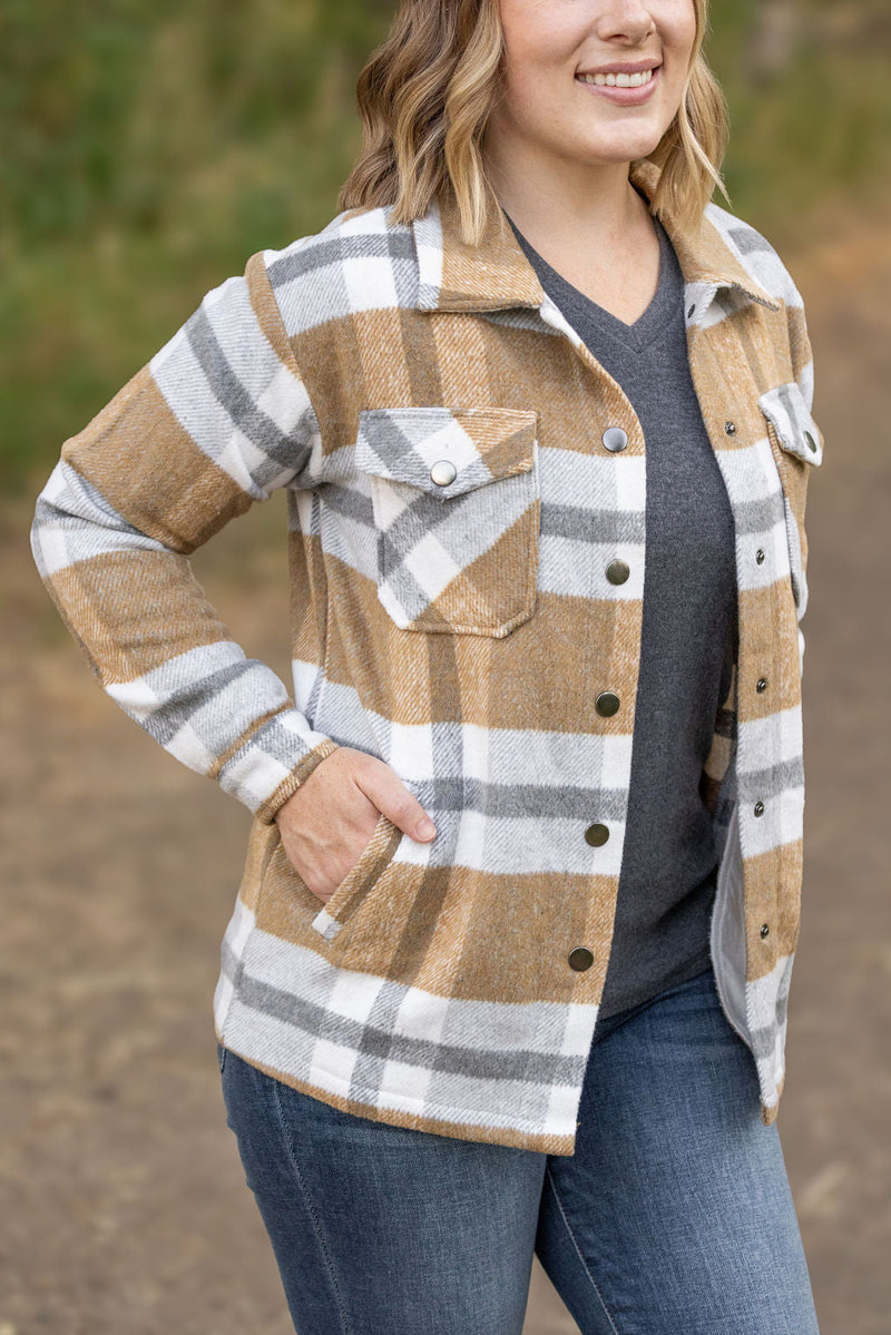 IN STOCK Norah Plaid Shacket - Camel and Grey FINAL SALE