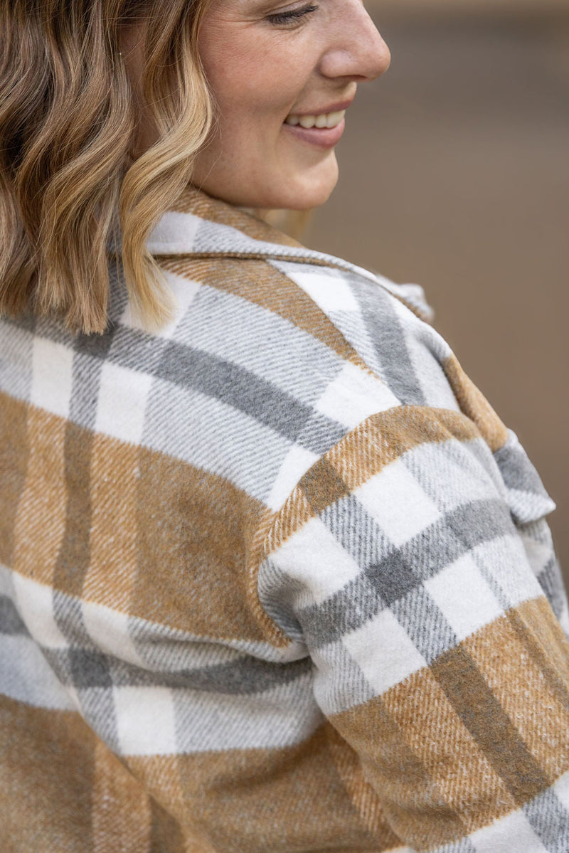 IN STOCK Norah Plaid Shacket - Camel and Grey FINAL SALE