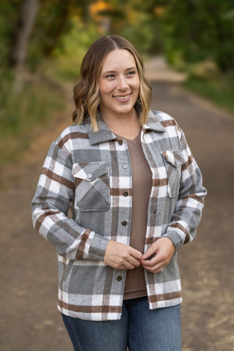 IN STOCK Norah Plaid Shacket - Grey and Tan | Women's Shacket