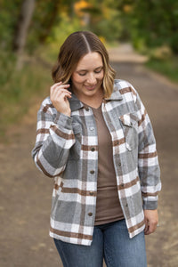 IN STOCK Norah Plaid Shacket - Grey and Tan | Women's Shacket