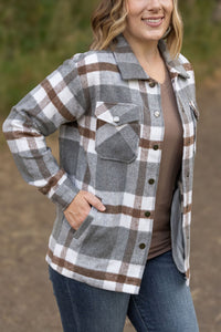 IN STOCK Norah Plaid Shacket - Grey and Tan | Women's Shacket