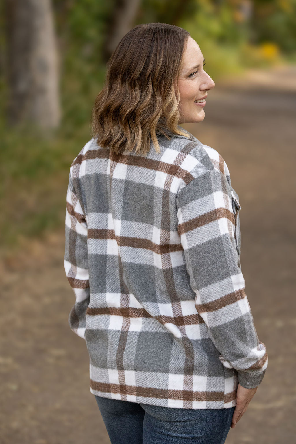 IN STOCK Norah Plaid Shacket - Grey and Tan | Women's Shacket