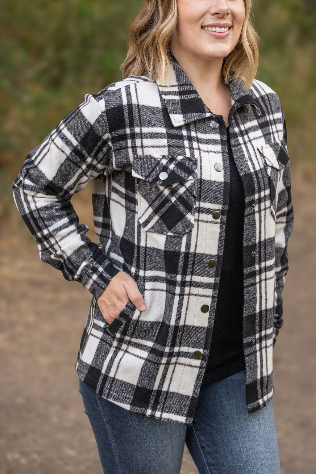 IN STOCK Norah Plaid Shacket - Ivory and Black