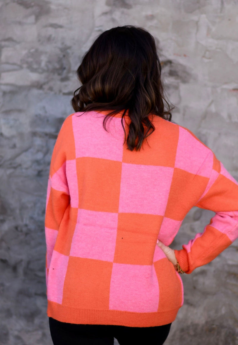 **Pre-Order** Pink & Orange Checkered Cardigan