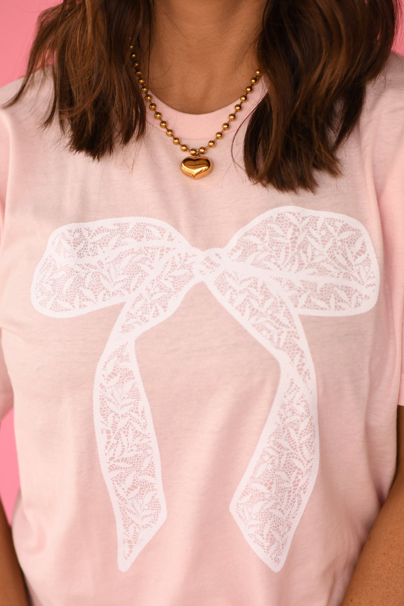 RTS Pink Lace Bow Tee