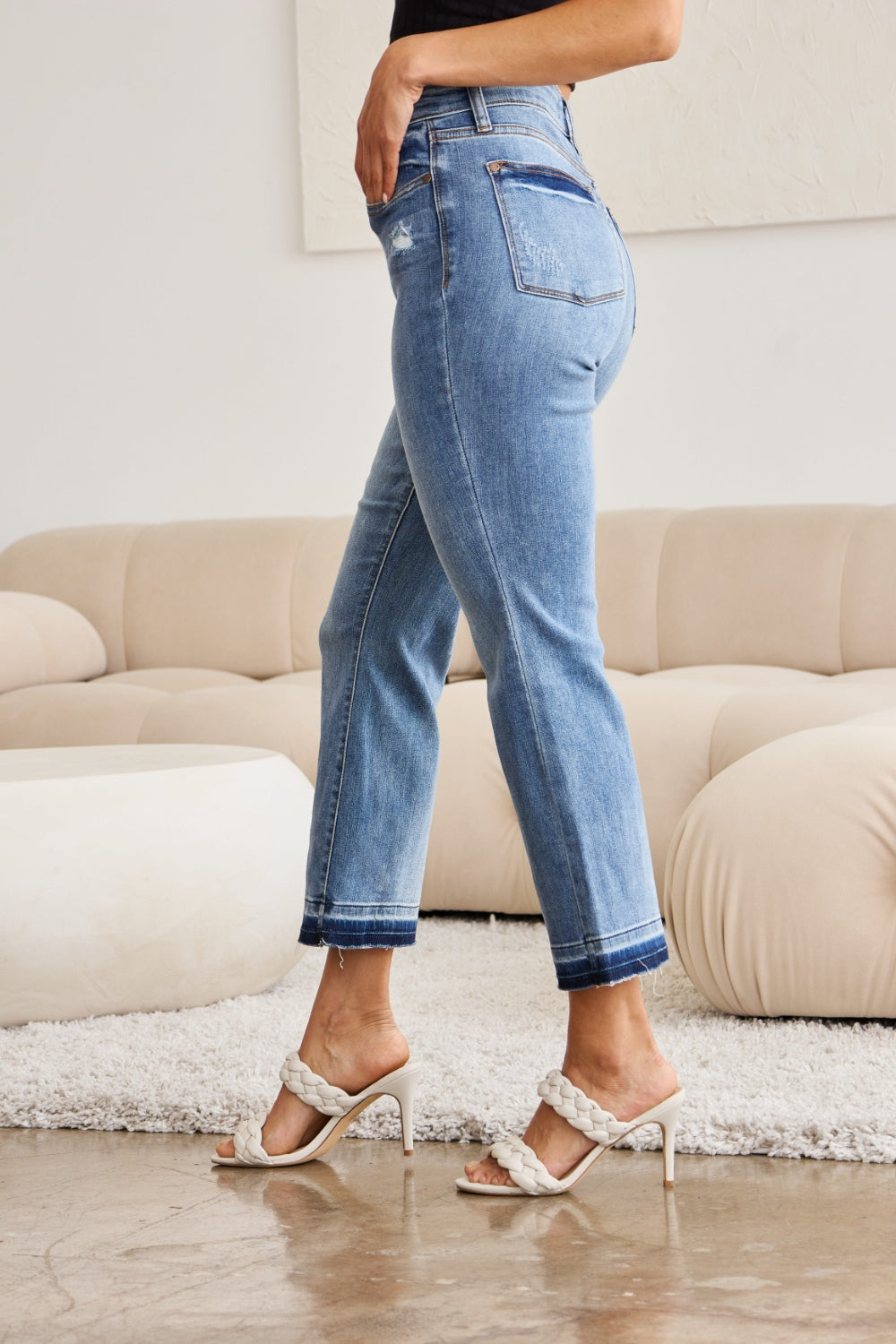 Judy Blue Full Size Release Hem Cropped Bootcut Jeans - Mack and Mav Boutique 